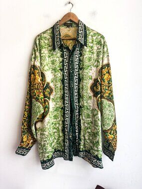 Vintage Silk Lurex Thread Detail Baroque Maximalist Men's Shirt XL